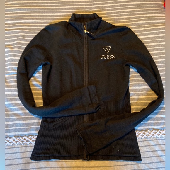 Guess y2k 90s black Rhinestone dazzle juicy zip up with pockets - Picture 3 of 4